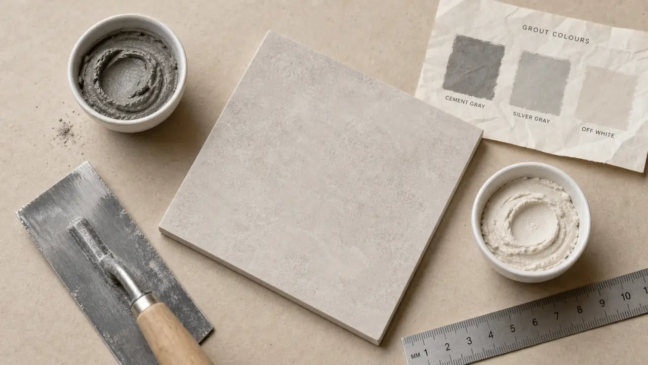 Couleur joint carrelage : échantillons gris ciment et blanc cassé entre carreaux béton clair