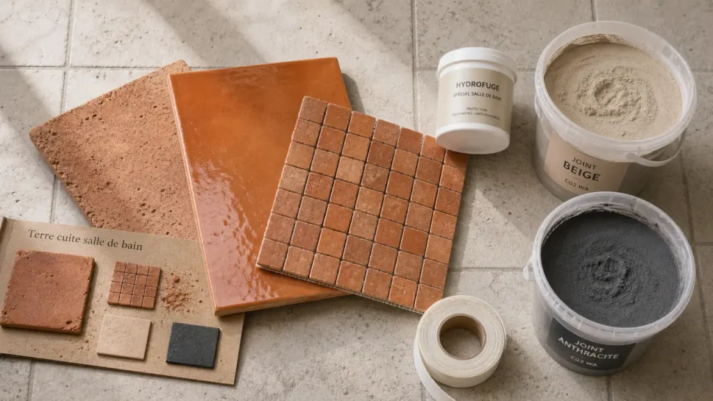 Terre cuite salle de bain : carreaux et produit d’étanchéité
