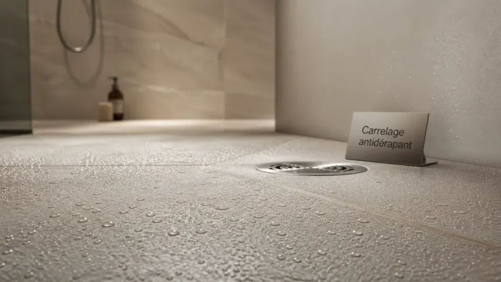 Carrelage douche sol antidérapant en grès cérame, sol mat antiglisse
