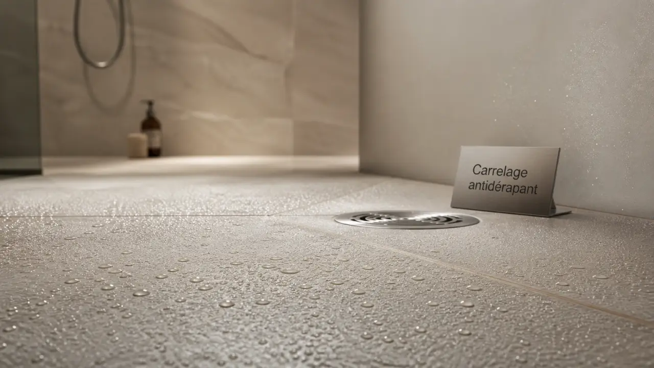 Carrelage douche sol antidérapant en grès cérame, sol mat antiglisse