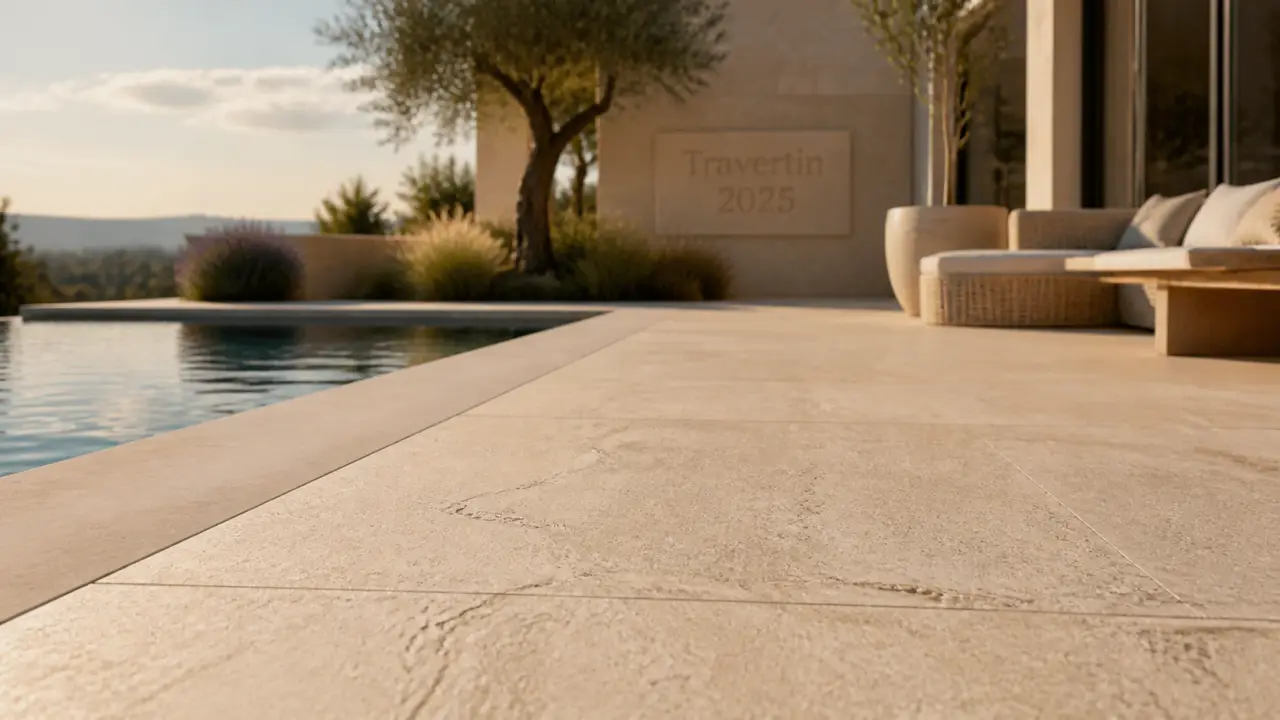 Carrelage tendance 2025 grès cérame effet pierre beige, joints ton sur ton