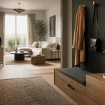 Délimiter une entrée dans un salon avec un tapis, lumière naturelle et circulation ouverte