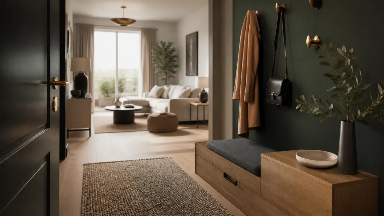 Délimiter une entrée dans un salon avec un tapis, lumière naturelle et circulation ouverte