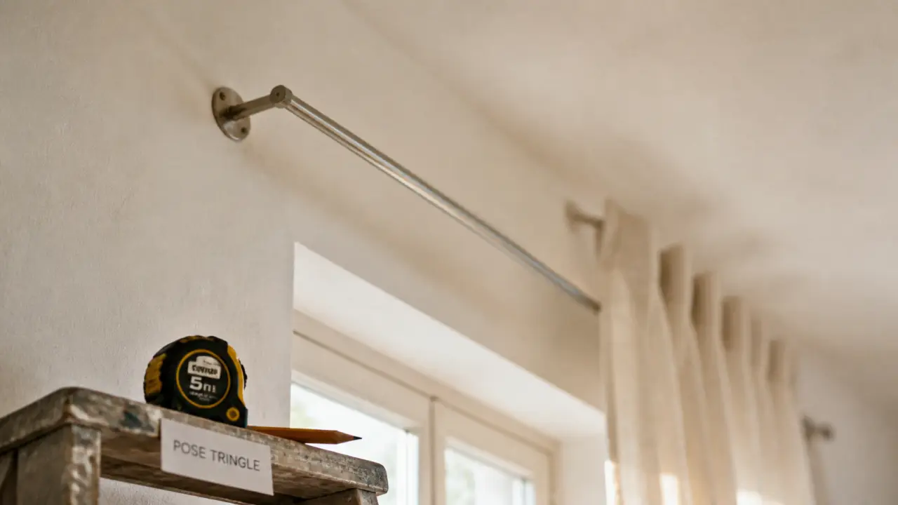 Distance tringle rideau plafond : 10 à 15 cm au-dessus de la fenêtre