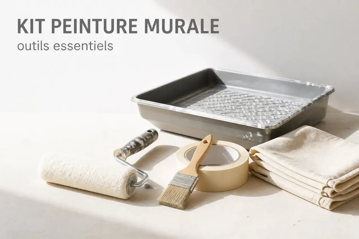 Kit peinture murale complet avec rouleau, pinceau, bac et ruban de masquage