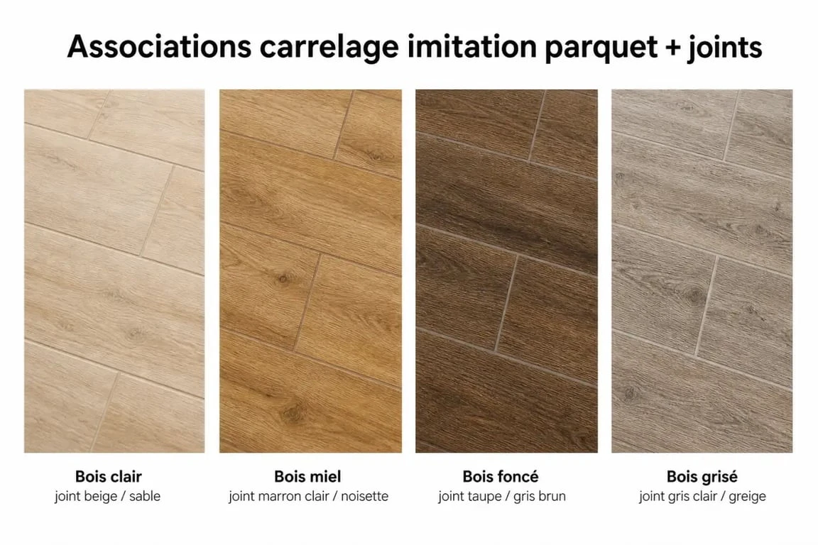 Quelle couleur de joint pour carrelage imitation parquet : comparaison visuelle des teintes de joints selon la couleur du carrelage