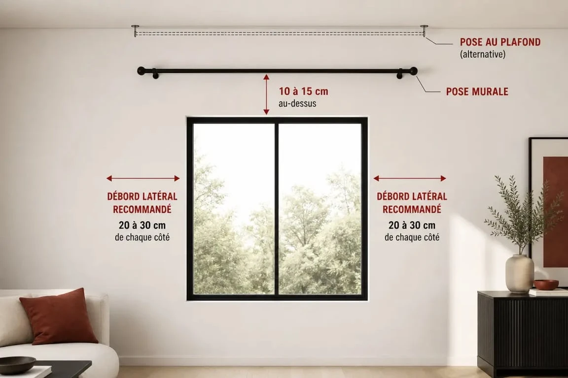 Distance tringle rideau plafond : repères de pose au-dessus d’une fenêtre