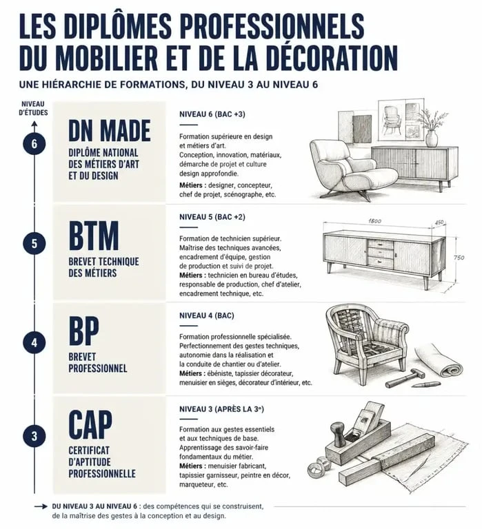 Infographie des diplômes pour une formation ameublement decoration