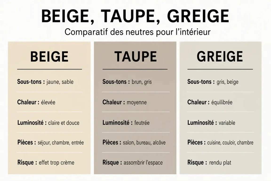 Comparatif beige and taupe avec beige, taupe et greige pour choisir la bonne teinte déco