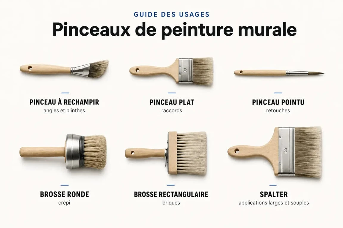 Pinceau pour peinture murale : comparaison des formes de pinceaux et de leurs usages sur différents supports