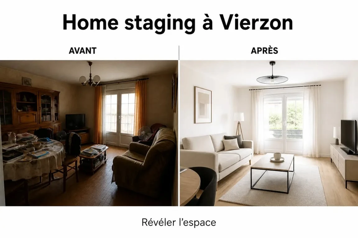Home staging vierzon avant/après dans un salon réorganisé et plus lumineux