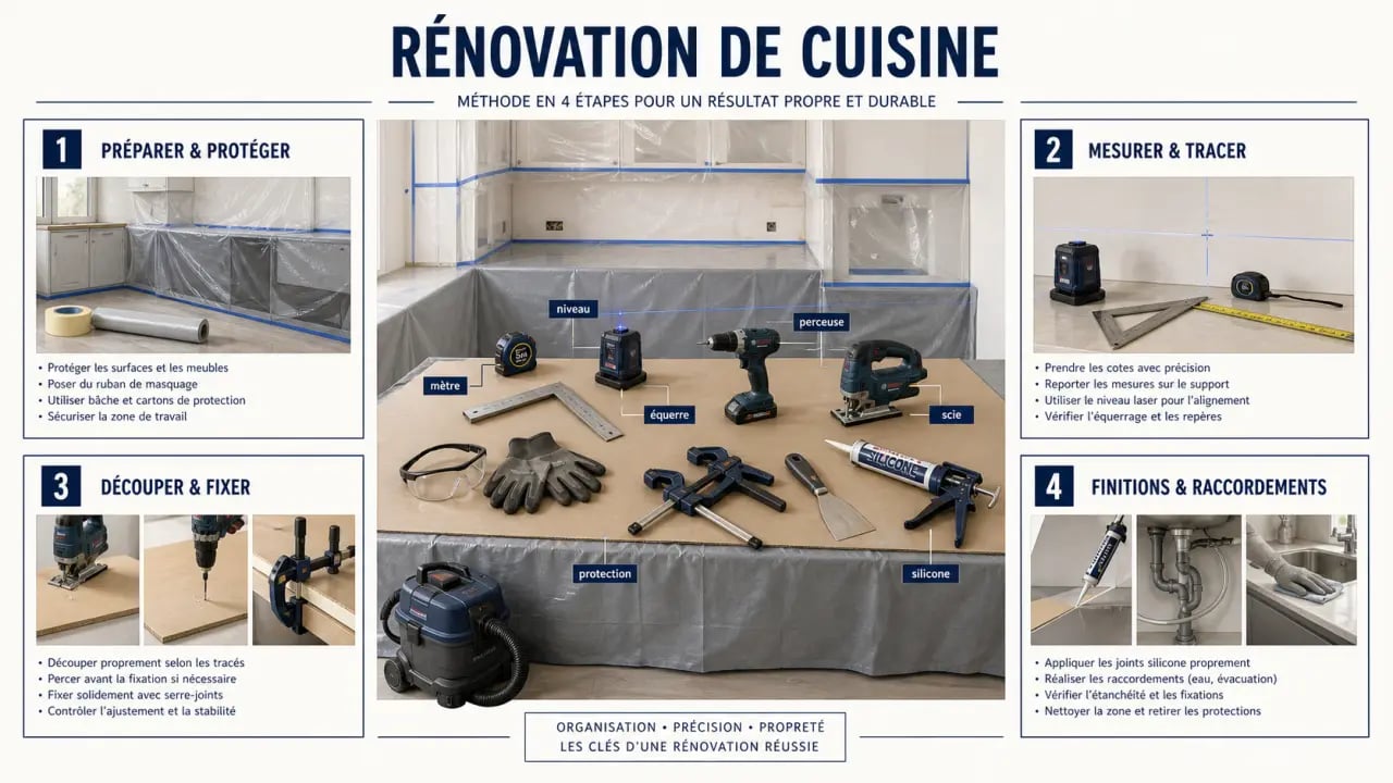 Comment bien choisir ses outils pour rénover sa cuisine : phases de chantier et outils essentiels