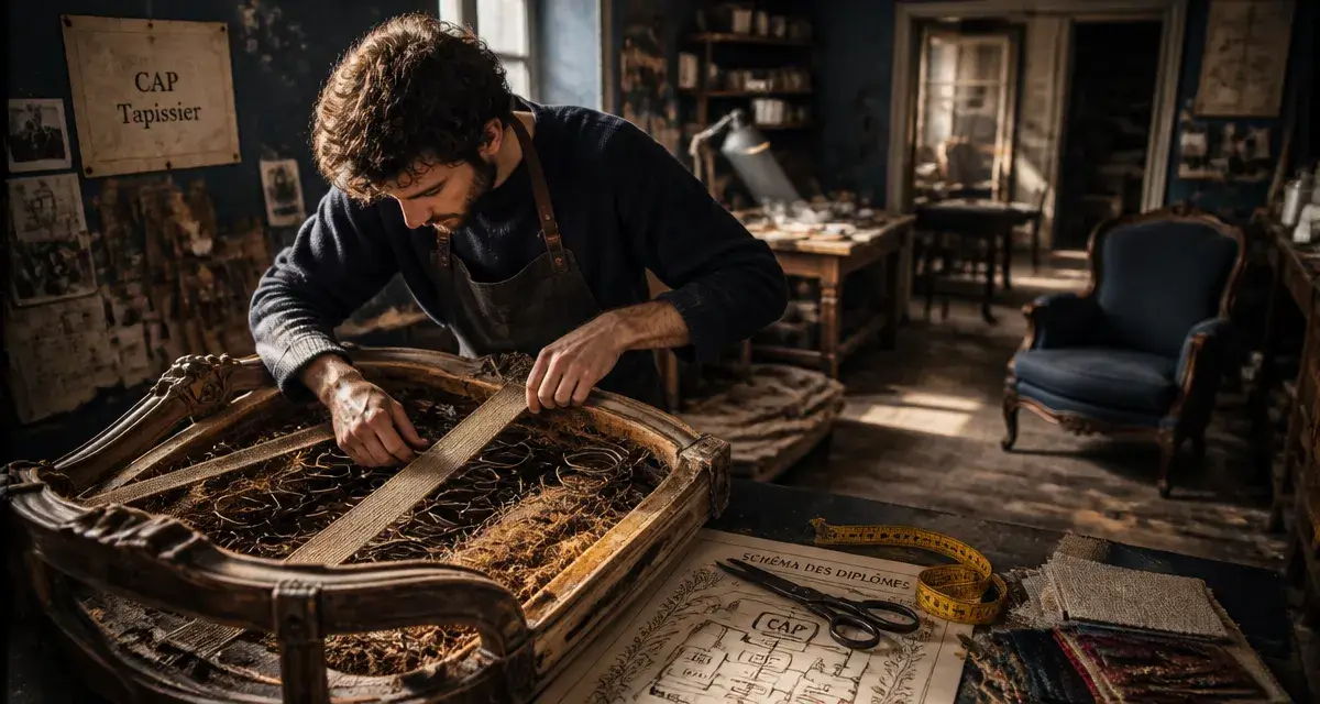 Formation ameublement decoration en atelier : CAP tapissier, tapissier et fauteuil ancien