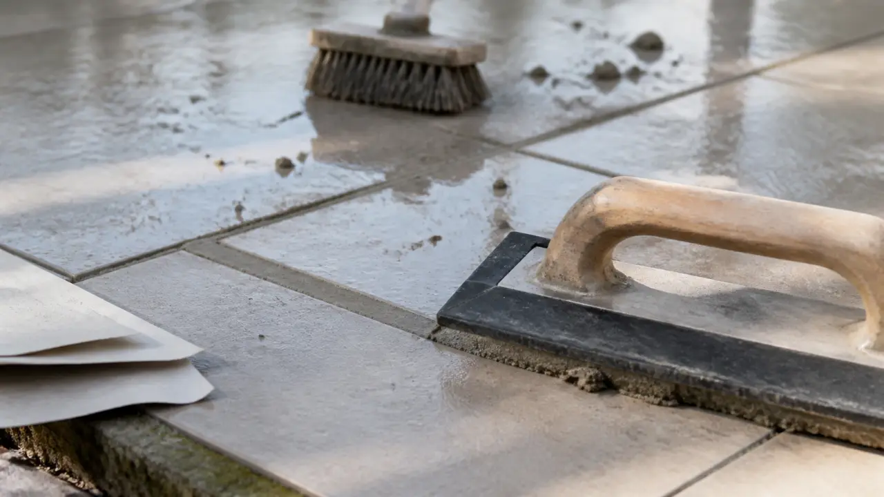Joint de carrelage extérieur 4 mm sur terrasse, gros plan