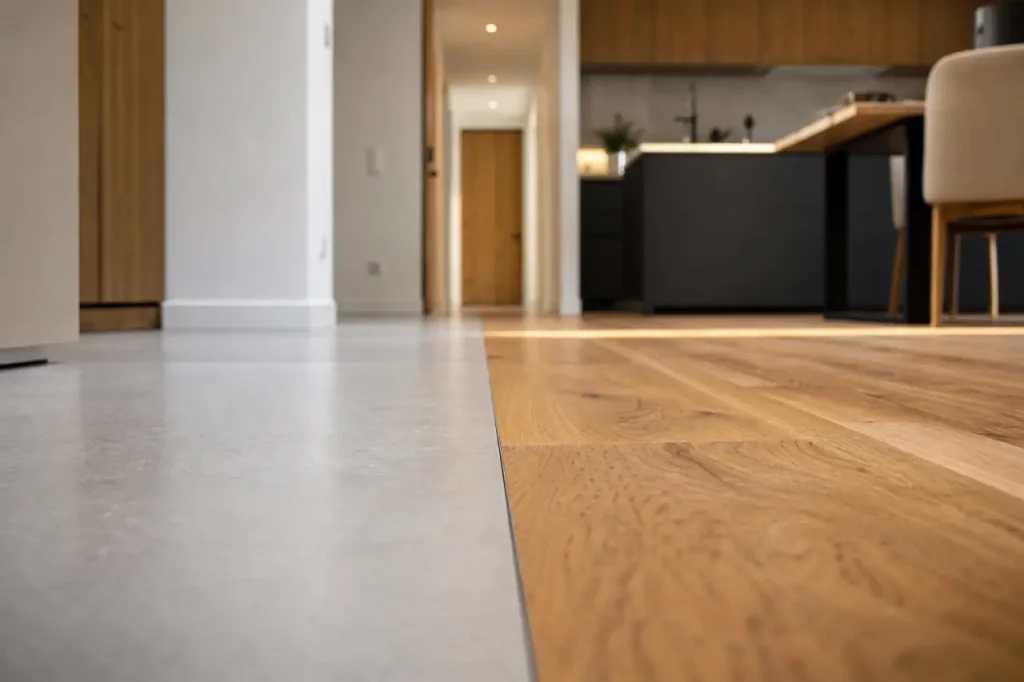 Jonction carrelage parquet sans barre de seuil avec joint souple fin