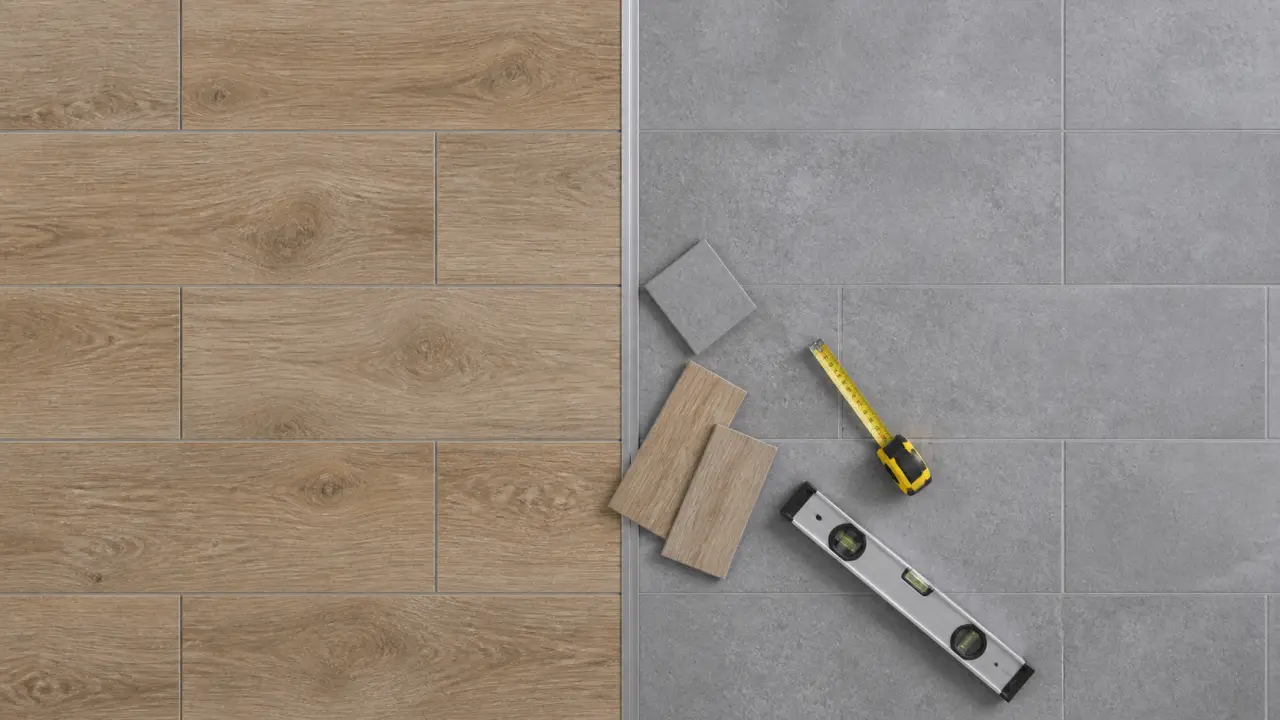 Jonction entre 2 carrelages differents : profilé et joints alignés