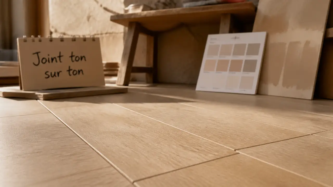 Quelle couleur de joint pour carrelage imitation parquet : joint beige ton sur ton, effet grille évité