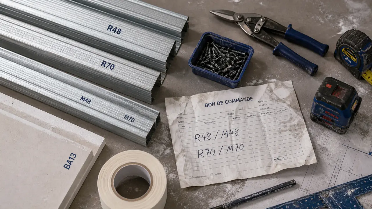 Rail pour placo R48 ou R70, montants M48 et M70, acier galvanisé