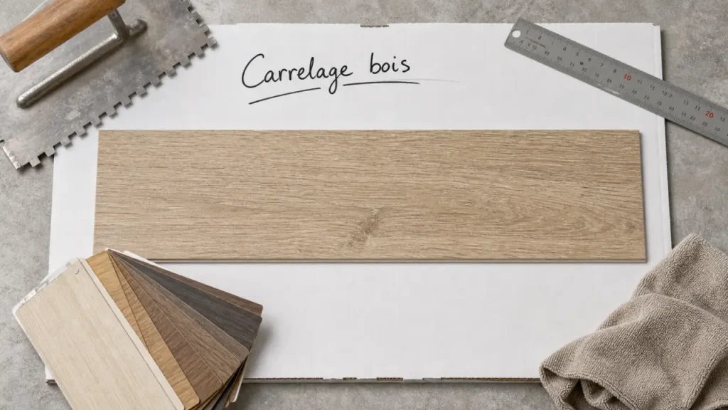 Salle de bain carrelage bois, échantillon imitation chêne clair
