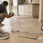 Sol carrelage et parquet en grès cérame effet parquet, cuisine lumineuse