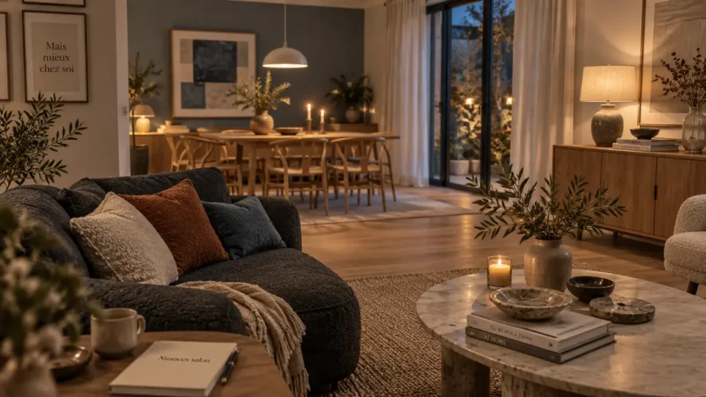 Salon et salle à manger : une palette commune sépare les espaces sans casser l’harmonie