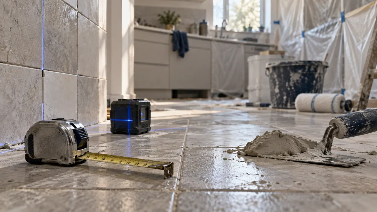 Couvrir du carrelage sans le casser : ragréage et niveau laser sur carreaux fissurés