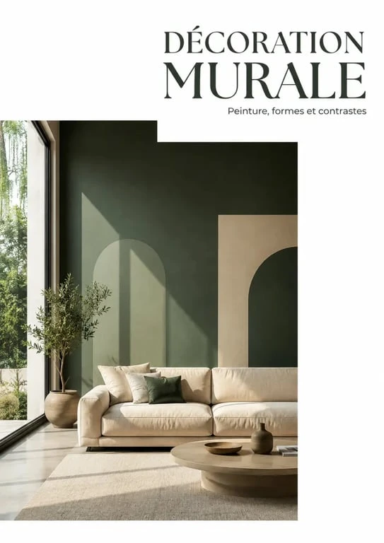 Décoration en peinture murale dans un salon avec mur d’accent vert profond