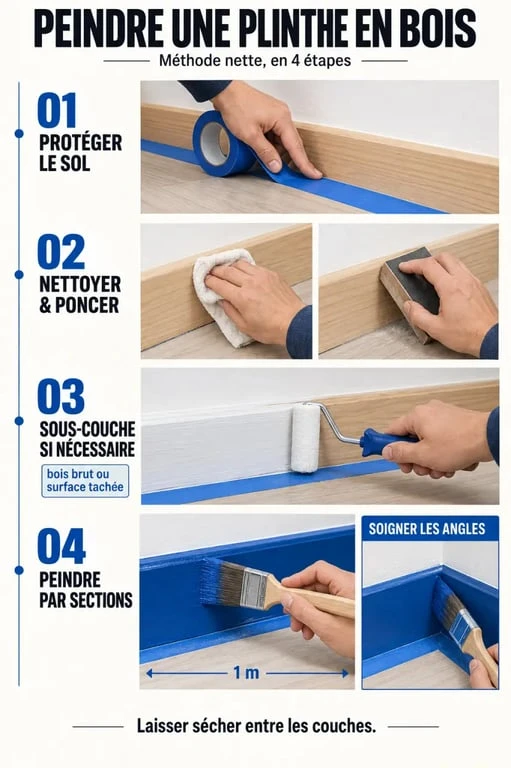 Étapes d’application d’une peinture pour plinthe en bois