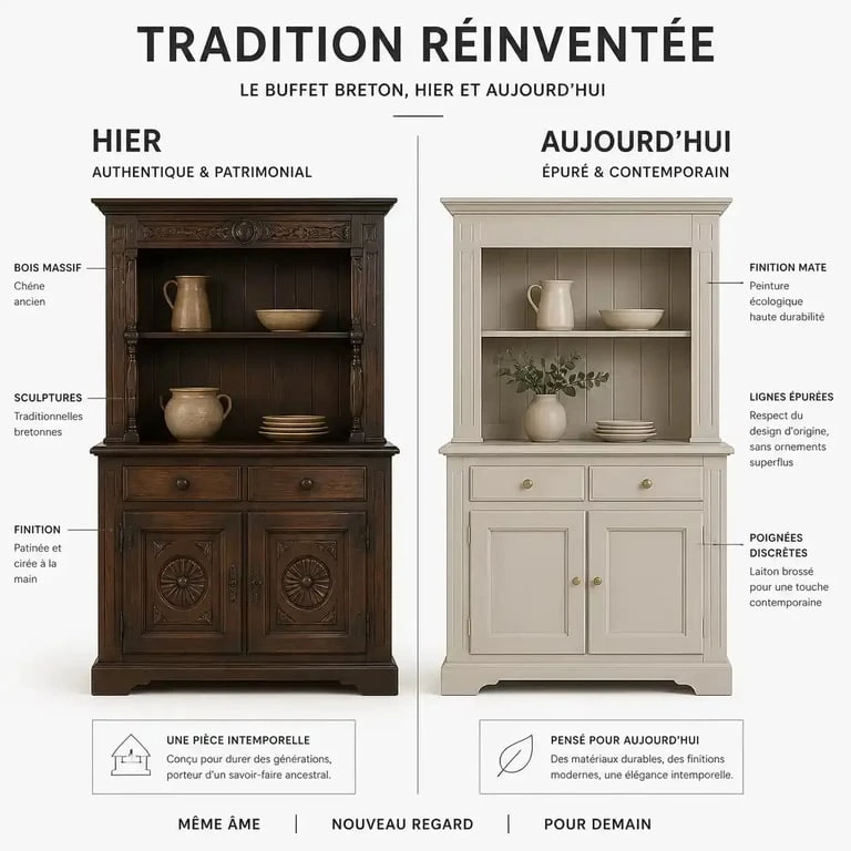 Avant/après d'un relooking de meuble breton traditionnel modernisé