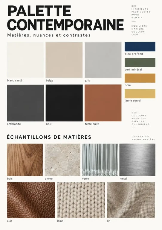 Palette de couleurs et de matériaux du style contemporain