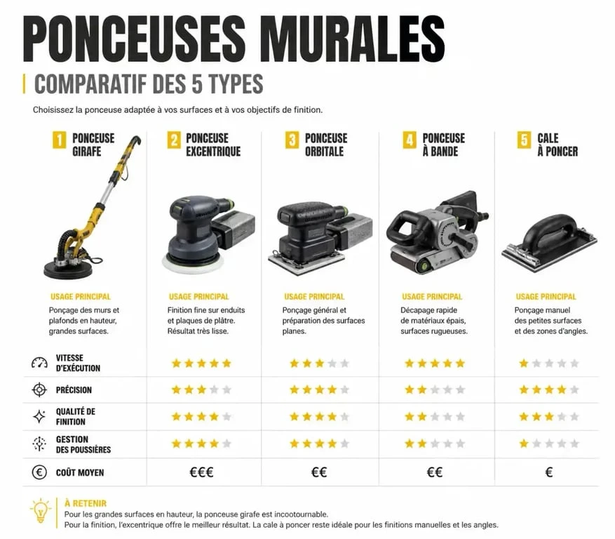 Comparatif des ponceuses pour ponçage mural avant peinture