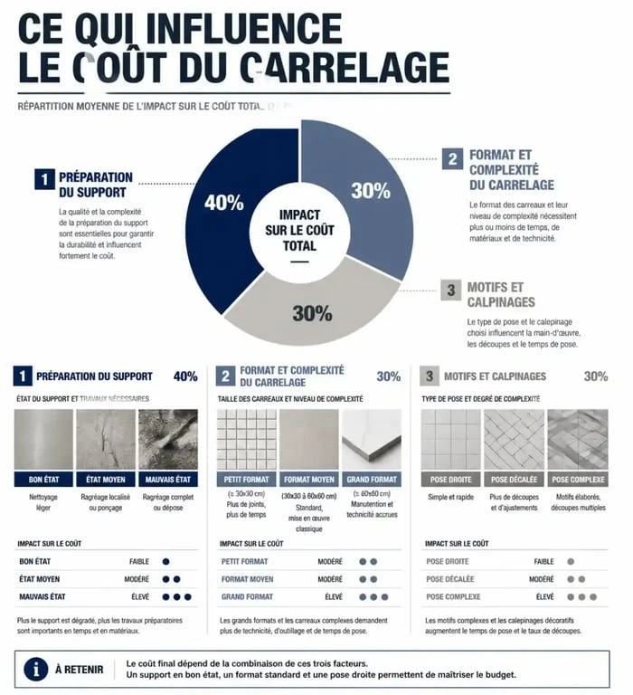 Infographie des facteurs influençant le prix de pose de carrelage au m2