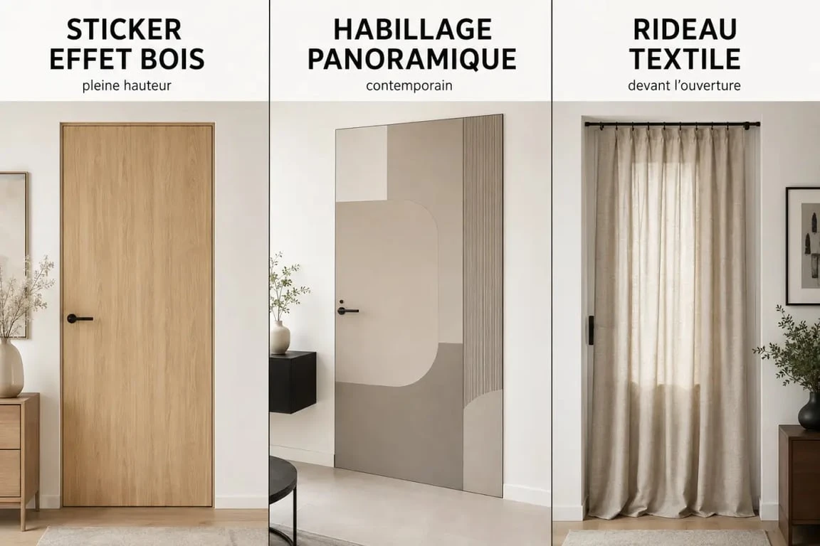 Décoration porte intérieure : trois façons de transformer une porte avec sticker, habillage complet et rideau décoratif