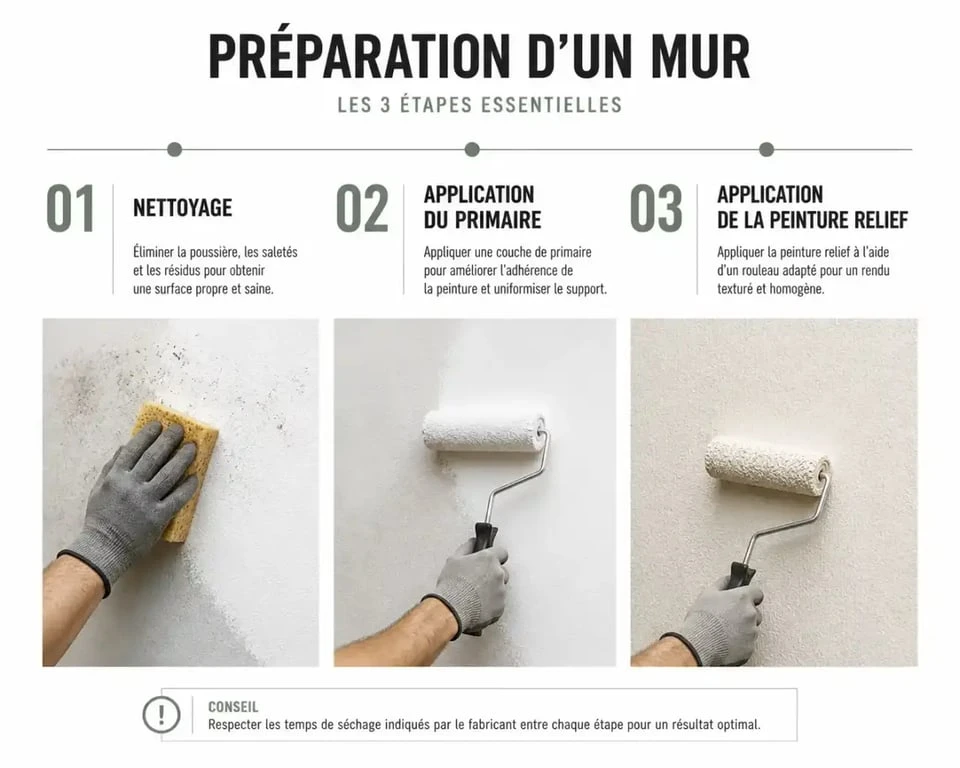 Étapes de préparation du support pour une peinture relief murale