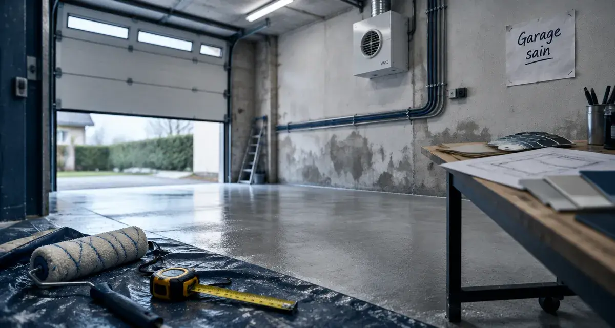 Renovation garage : humidité traitée avant isolation, intérieur en rénovation