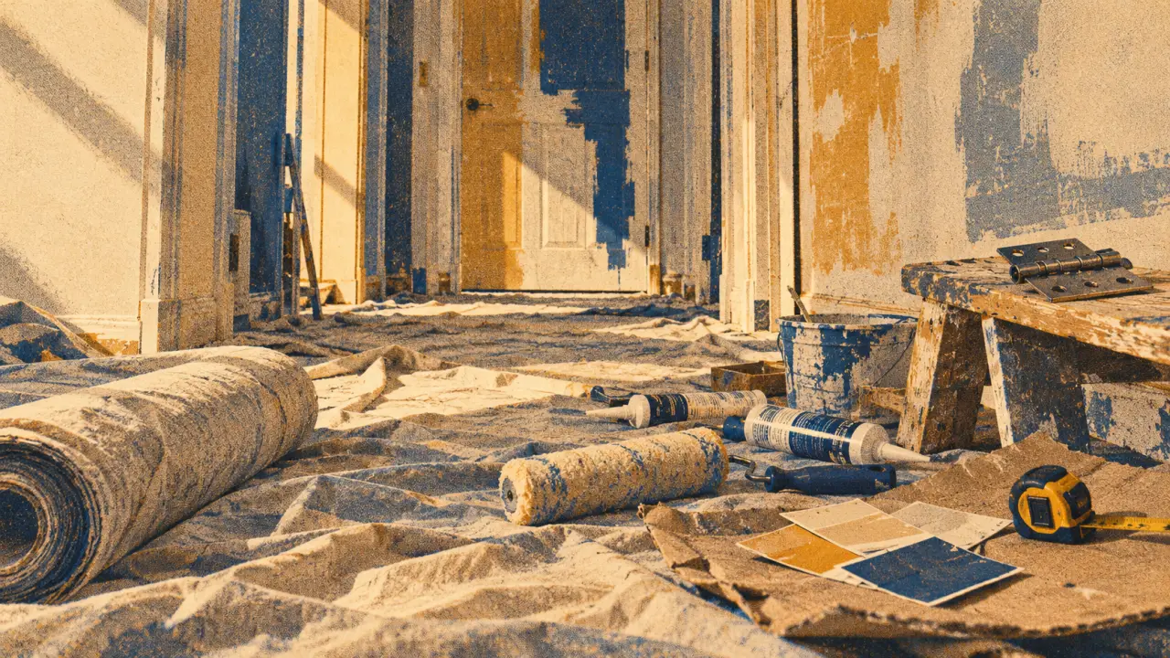 Rénovation pas cher : couloir rénové avec peinture et joints, sans remplacer